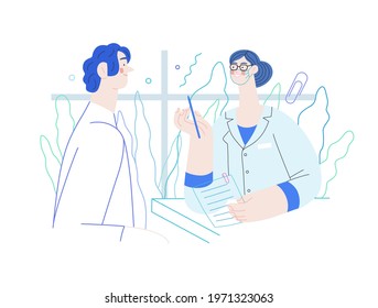 Doctor and patients - medical insurance illustration. Flat vector