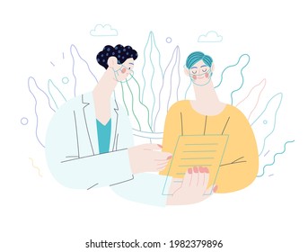 Doctor and patients - medical insurance illustration. Modern flat vector