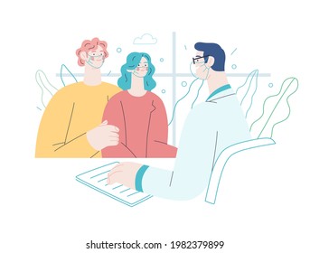 Doctor and patients - medical insurance illustration. Modern flat vector