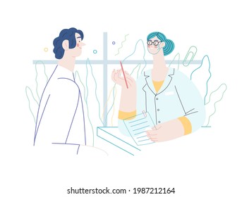 Doctor and patients - medical insurance illustration. Modern flat vector
