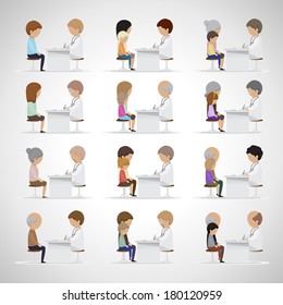 Doctor With Patients Set - Isolated On Gray Background - Vector Illustration, Graphic Design Editable For Your Design.