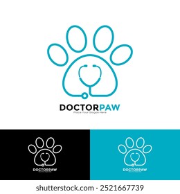 Pata del doctor con diseño de Vector del logotipo del estetoscopio. Conveniente para el negocio, el símbolo de la medicina veterinaria y el cuidado animal