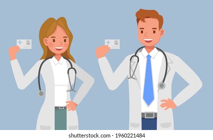 Doctor people holding healthcare smart card character vector design