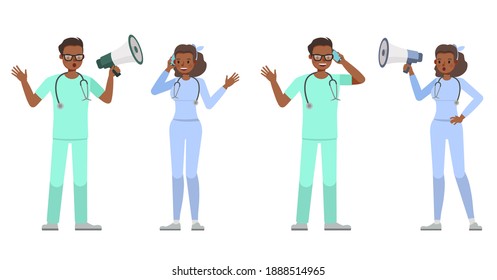 Médicos trabajando en el diseño de vectores de caracteres. Presentación en diversas acciones con emociones.