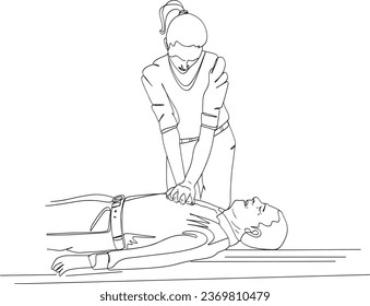 Doctor Performing CPR on Unconscious Man - Doodle Art, Life-Saving CPR Procedure Illustrated in Cartoon Sketch, Emergency CPR Resuscitation by Medical Professional - Shutterstock ID 2369810479