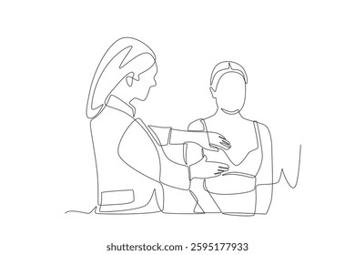 Doctor performs breast cancer examination on patient