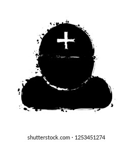 doctor, person with medical cross. Black ink with splashes on white background