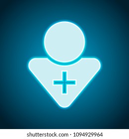 doctor, person with medical cross. Neon style. Light decoration icon. Bright electric symbol