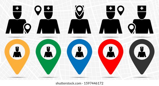 Doctor, physician, doc, medico icon in location set. Simple glyph, flat illustration element of medicine theme icons