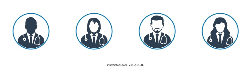 Doctor, Physician Icon Set. Editable Flat Vector Illustration.
