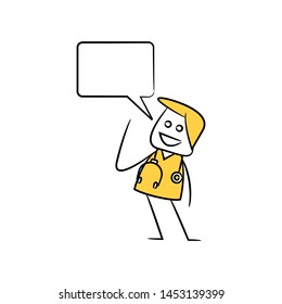 doctor, physician with speech bubble in stick figure theme