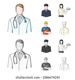 The doctor, the pilot, the waitress, the builder, the mason. Profession set collection icons in cartoon, monochrome style vector symbol stock illustration web.