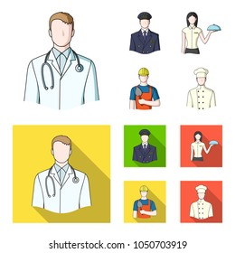 The doctor, the pilot, the waitress, the builder, the mason.Profession set collection icons in cartoon,flat style vector symbol stock illustration web.