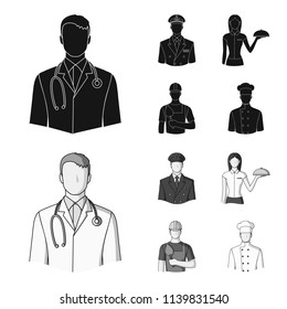 The doctor, the pilot, the waitress, the builder, the mason.Profession set collection icons in black,monochrom style vector symbol stock illustration web.