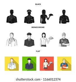 The doctor, the pilot, the waitress, the builder, the mason.Profession set collection icons in black, flat, monochrome style vector symbol stock illustration web.