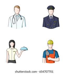 The doctor, the pilot, the waitress, the builder, the mason.Profession set collection icons in cartoon style vector symbol stock illustration web.