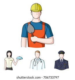 The doctor, the pilot, the waitress, the builder, the mason.Profession set collection icons in cartoon style vector symbol stock illustration web.