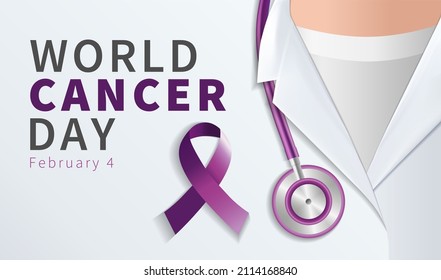 Doctor with pink ribbon, World Cancer Day. Vector illustration of 4 February Cancer Day medical background for poster or banner