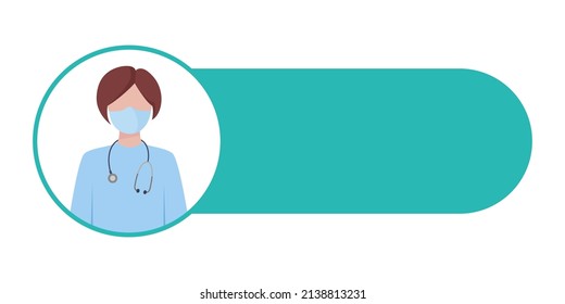 The doctor and the place for the text. A flat icon of a nurse in a mask and with a stethoscope.
