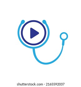 Doctor play vector logo design template. Stethoscope and play button icon logo design.	