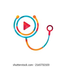 Doctor play vector logo design template. Stethoscope and play button icon logo design.	