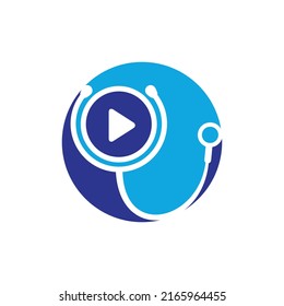 Doctor play vector logo design template. Stethoscope and play button icon logo design.	