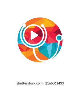Doctor play vector logo design template. Stethoscope and play button icon logo design.	