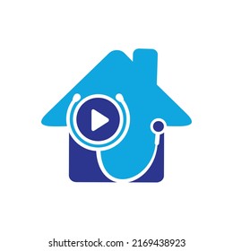 Doctor play vector logo design template. Stethoscope and play button icon logo design.	