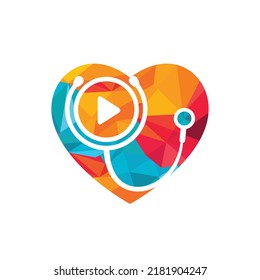 Doctor play vector logo design template. Stethoscope and play button icon logo design.	
