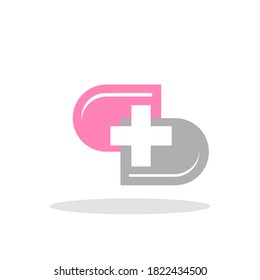 Doctor plus capsule illustration vector logo design for medical and health care.