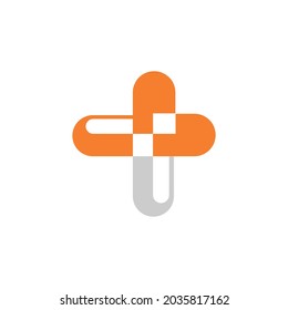 Doctor plus cross pharmacy capsule logo and symbols.
