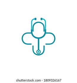 Médico más estetoscopio ilustración diseño de logotipo vectorial para símbolos médicos y sanitarios farmacia e icono clínico.