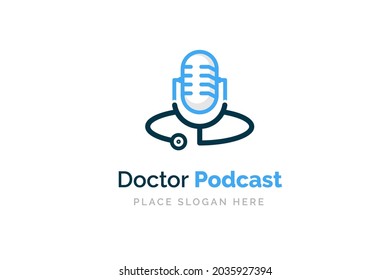 Doctor podcast logo design. Stethoscope and microphone illustration symbol.