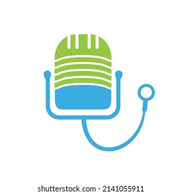 Doctor podcast vector logo design. Stethoscope and microphone illustration symbol.	