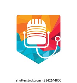 Doctor podcast vector logo design. Stethoscope and microphone illustration symbol.	