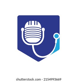 Doctor podcast vector logo design. Stethoscope and microphone illustration symbol.	