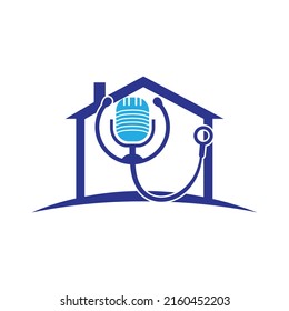 Doctor podcast vector logo design. Stethoscope and microphone illustration symbol.	