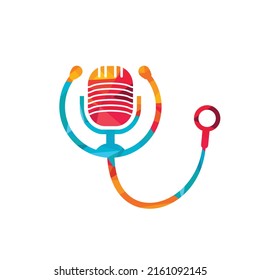 Doctor podcast vector logo design. Stethoscope and microphone illustration symbol.	