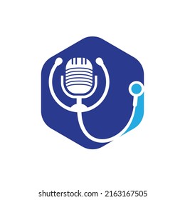 Doctor podcast vector logo design. Stethoscope and microphone illustration symbol.	