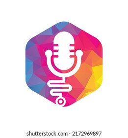 Doctor podcast vector logo design. Stethoscope and microphone illustration symbol.