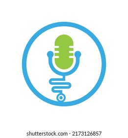 Doctor podcast vector logo design. Stethoscope and microphone illustration symbol.