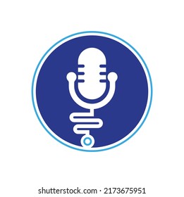 Doctor podcast vector logo design. Stethoscope and microphone illustration symbol.