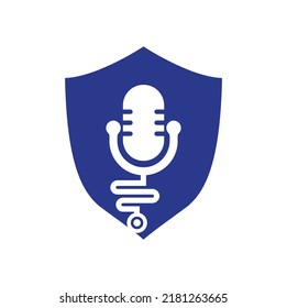 Doctor podcast vector logo design. Stethoscope and microphone illustration symbol.