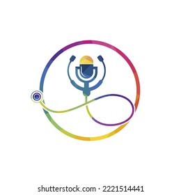 Doctor podcast vector logo design. Stethoscope and microphone illustration symbol.