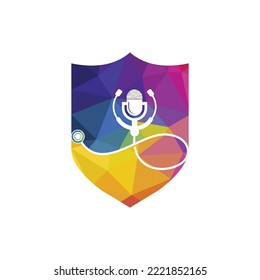 Doctor podcast vector logo design. Stethoscope and microphone illustration symbol.
