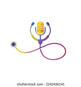 Doctor podcast vector logo design. Stethoscope and microphone illustration symbol.