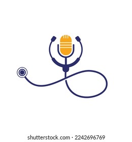 Doctor podcast vector logo design. Stethoscope and microphone illustration symbol.