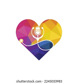 Doctor podcast vector logo design. Stethoscope and microphone illustration symbol.