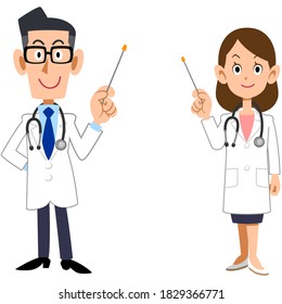 Médico con un puntero a Todo el cuerpo del hombre y la mujer