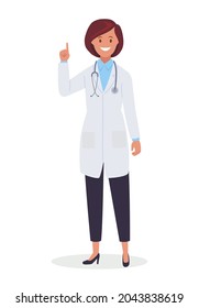 The Doctor points up with his index finger. Vector illustration in a flat style.